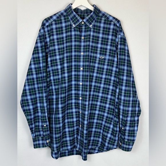 Vineyard Vines Tucker Shirt Classic Fit Long Sleeves Blue Green Plaid Size XL - Picture 3 of 9